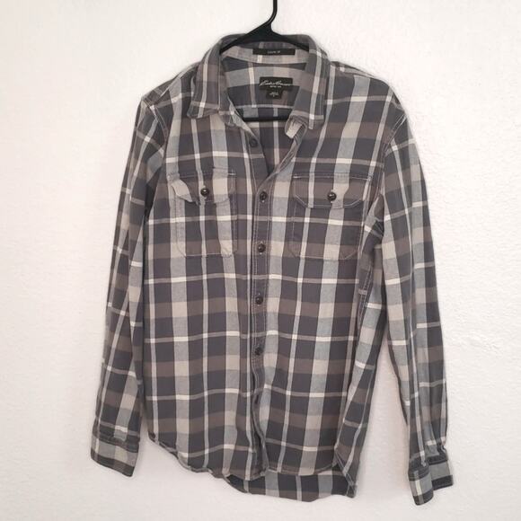 Eddie Bauer men's Gray Plaid Button Down size Med - Picture 1 of 4